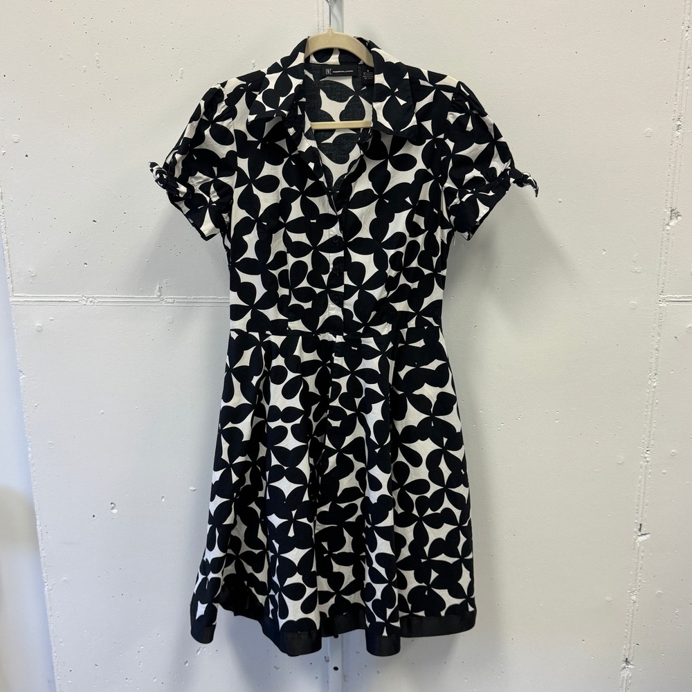 INC International Concepts Floral Shirt Dress Pleated Button Front Size 8 A-line